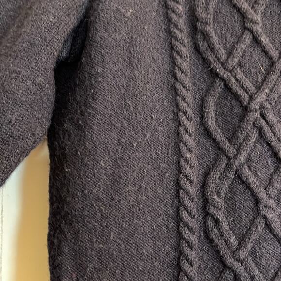 Talbots Cable Knit Fisherman Sweater Buttons Size S Navy Crew Neck Wool Blend - Picture 5 of 7